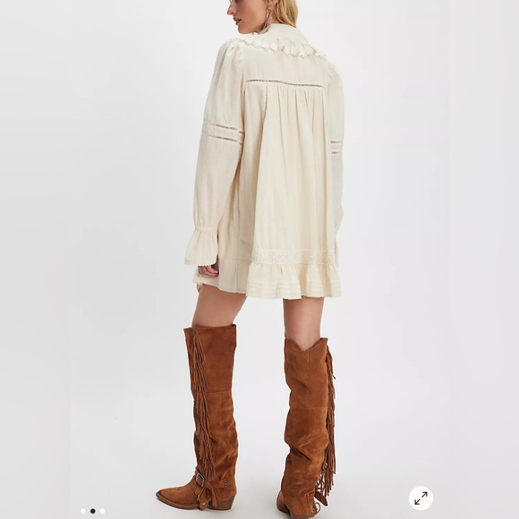 Free People 5 O'clock Tea Time Mini Dress Ivory Color Cotton size XS - Picture 2 of 11